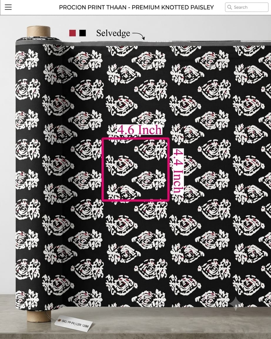 Black knotted paisley printed fabric