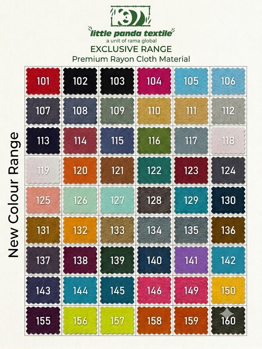 Little Panda Textile plain dye rayon shade card with colour numbers 101 to 160