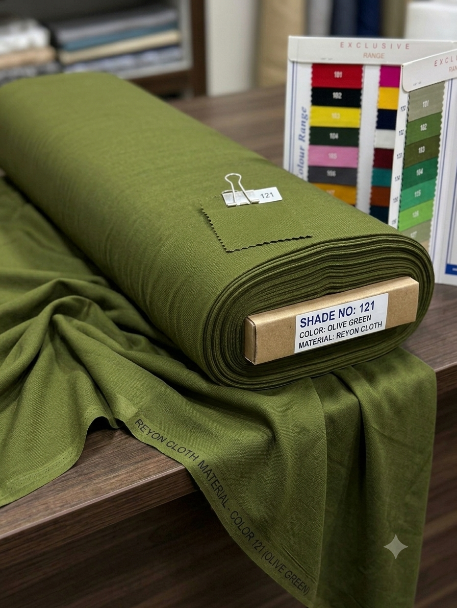 Plain dye rayon roll in olive green, shade 121