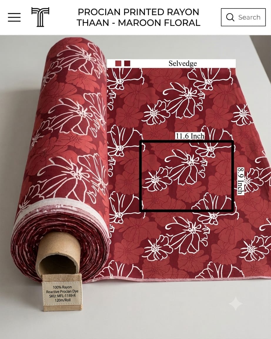 Maroon floral procian printed rayon thaan